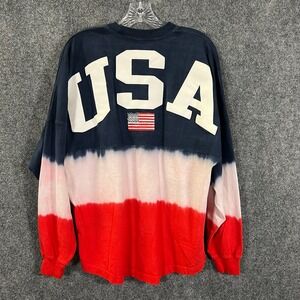 USA Patriotic Spirit Jersey LS Tie Dye Crewneck T-Shirt Oversized RWB Size S